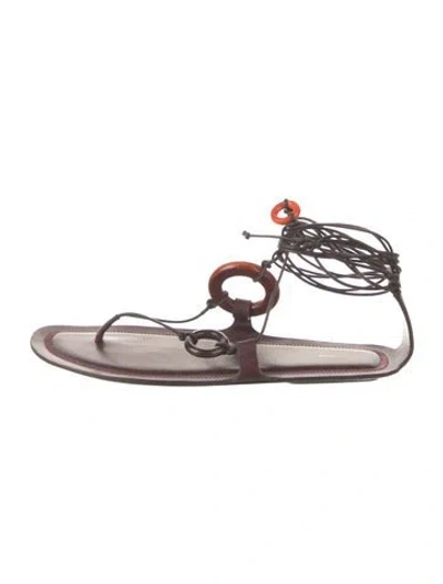 Pre-owned The Row Wood Ring Leather Gladiator Sandals In Burgundy