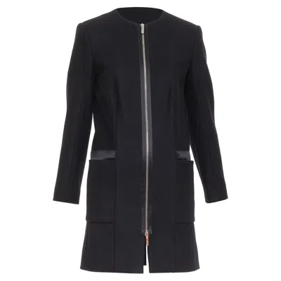The Row Wool Blend Collarless Zip Coat In Black