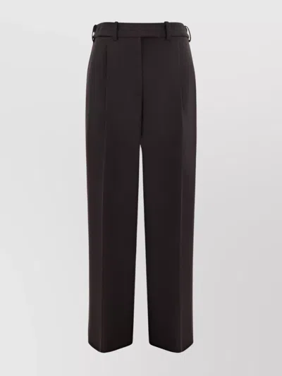The Row Wool Wide-leg Trousers Front Pleats In Brown