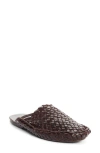 The Row Woven Leather Flat Mule In Lacquer Brown