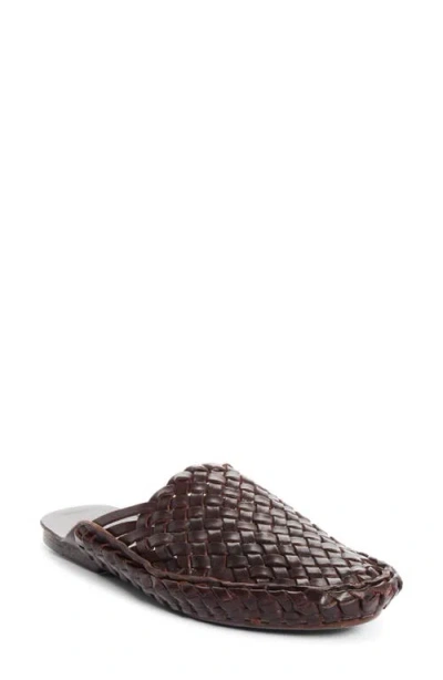 The Row Woven Leather Flat Mule In Lacquer Brown