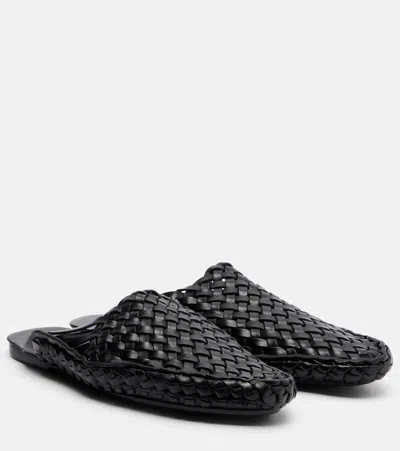 The Row Woven Leather Mules In Black