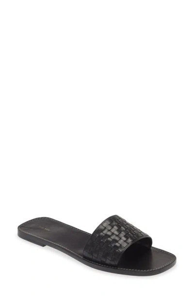The Row Woven Leather Slide Sandal In Black