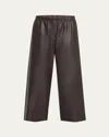 The Row Yani Mid-rise Leather Wide-leg Pants In Brown
