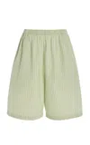 The Row Zinnia Striped Cotton Poplin Bermuda Shorts In Green