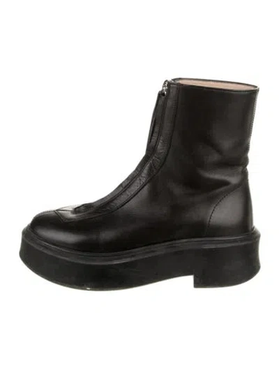 Pre-owned The Row Zipped 1 Leather Combat Boots In Black