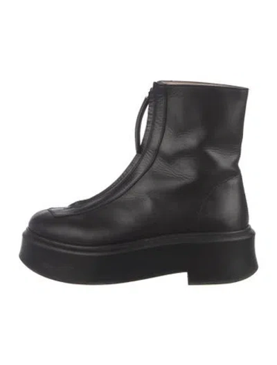 Pre-owned The Row Zipped 1 Leather Combat Boots In Black