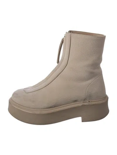Pre-owned The Row Zipped 1 Leather Combat Boots In Neutral