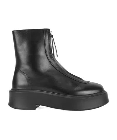 The Row Zipped 1 Leather Flatform Ankle Boots In Black