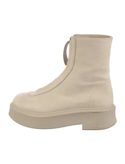 Pre-owned The Row Zipped 1 Leather Lace-up Boots In Neutral