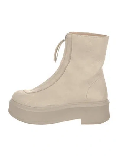 Pre-owned The Row Zipped 1 Leather Lace-up Boots In Neutral