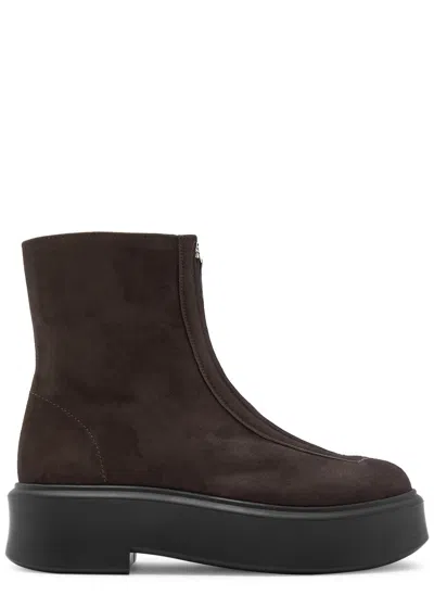 The Row Platform Sole Round Toe Ankle Boots In Dark Brown