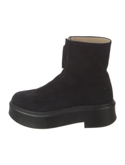 Pre-owned The Row Zipped 1 Suede Combat Boots In Black
