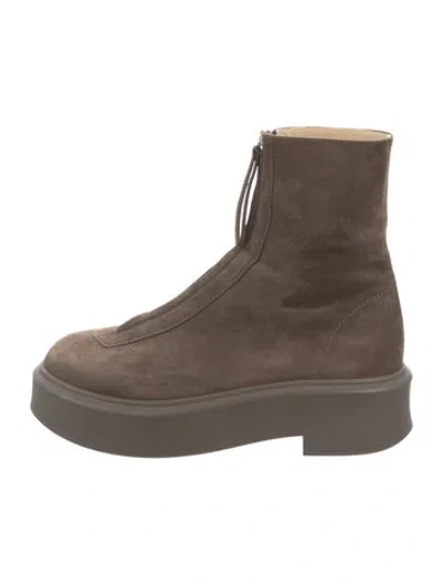 Pre-owned The Row Zipped Boot 1 Suede Combat Boots In Brown