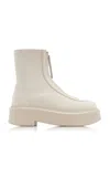 The Row Zip Leather Platform Boots In Ivory