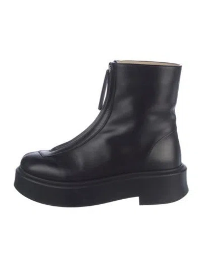 Pre-owned The Row Zipped Boot I Leather Combat Boots In Black