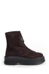 The Row Zipped Boot In Suede In Brown