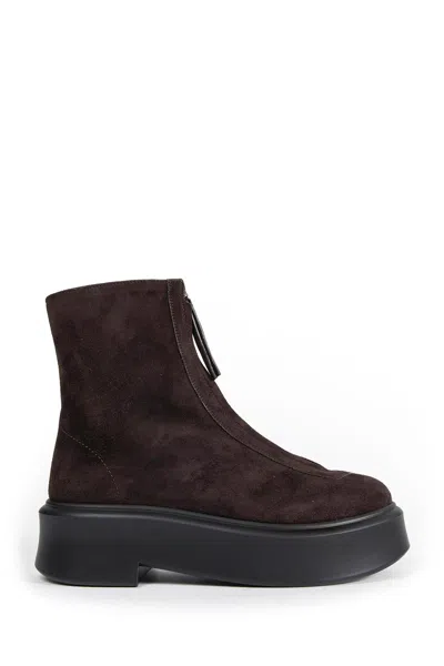 The Row Zipped Boot In Suede In Brown