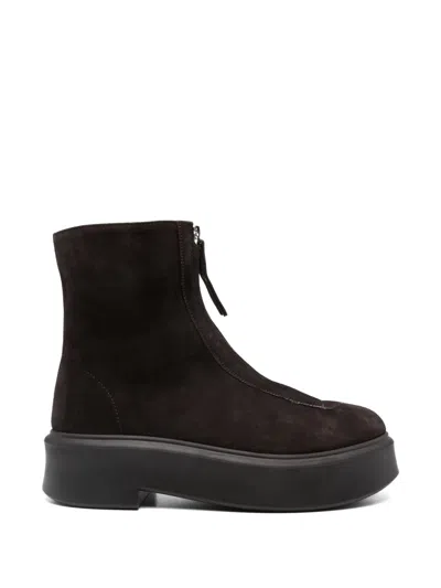 The Row Zipped Suede Ankle Boots 50 In Brown