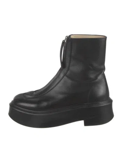 Pre-owned The Row Zipped I Leather Combat Boots In Black