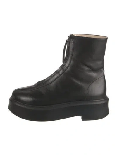 Pre-owned The Row Zipped I Leather Combat Boots In Black