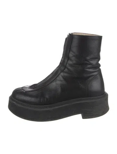 Pre-owned The Row Zipped Leather Combat Boots In Black