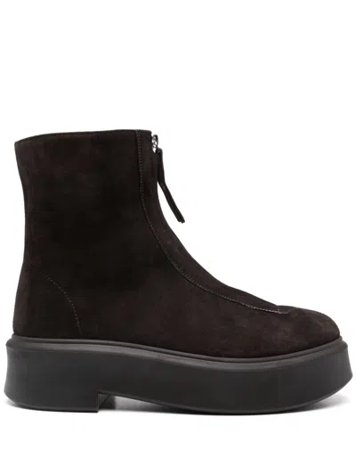 The Row Zipped Suede Leather Boots In Brown
