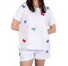 The Royal Standard Patriotic Bows Short Sleeve Set In White/red/blue In White