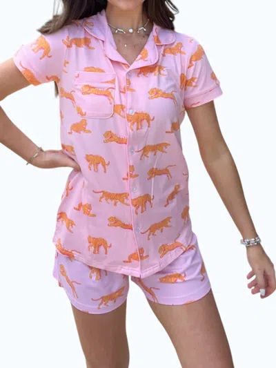 The Royal Standard Tiger Walk Pajama Short Set In Pink