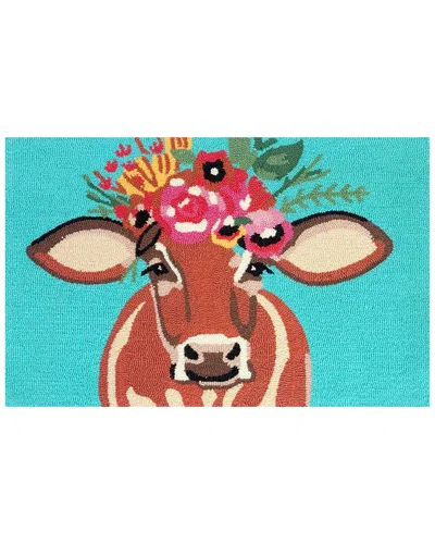 The Rug Market Betsy Floral Cow 30x48in Doormat In Turquoise