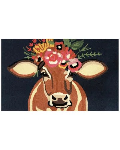 The Rug Market Betsy Floral Cow Indoor/outdoor Doormat In Blue