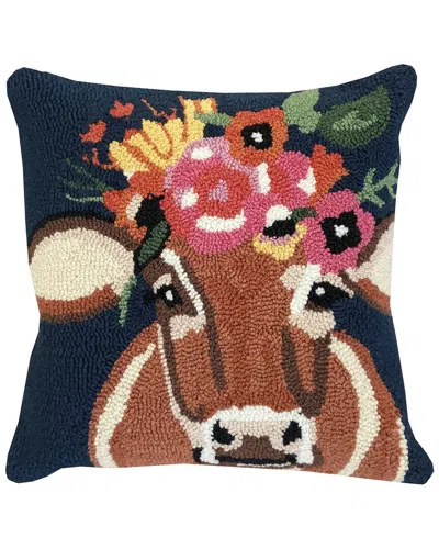 The Rug Market Betsy Floral Cow Indoor/outdoor Pillow In Blue