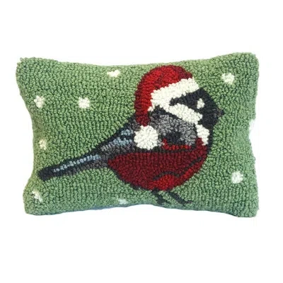 The Rug Market Chickadee Santa Green Pillow In Multi