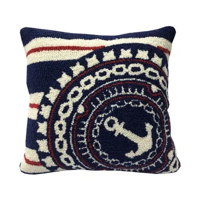 The Rug Market Nautical Anchor Stripe Pillow In Blue