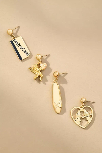 The Sage Vintage Park Avenue Angel Earrings, Set Of 4 In Gold