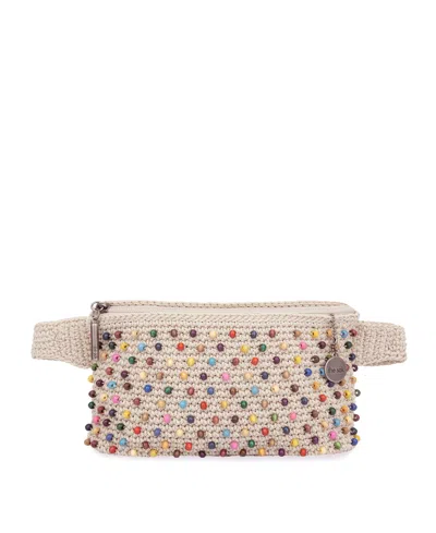 The Sak Caraway Crochet Small Belt Bag In Ecru Multi Beads