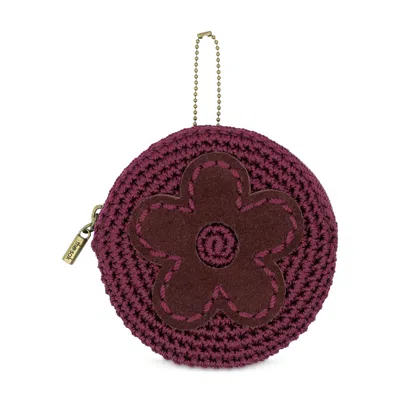The Sak Circle Coin Pouch In Black  Cherry Flower