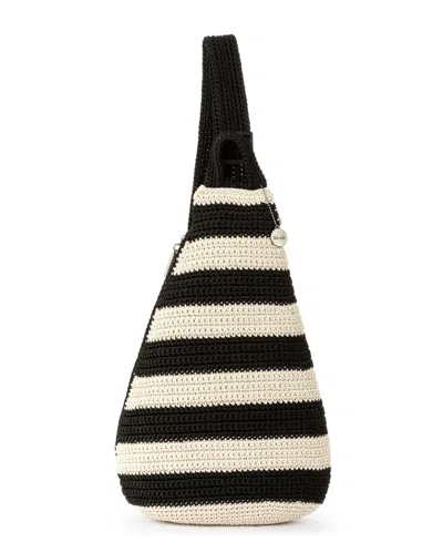 The Sak Geo Sling Crochet Small Backpack In Black Stripe