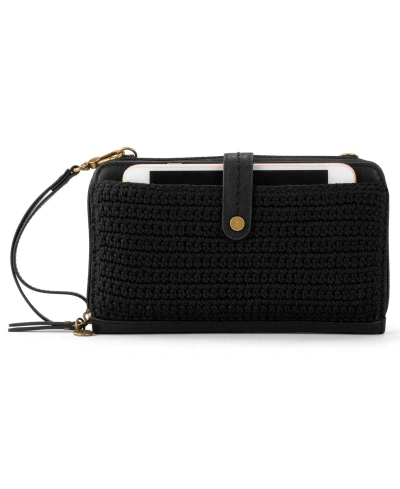 The Sak Iris Crochet Leather Smartphone Convertible Crossbody Wallet In Black