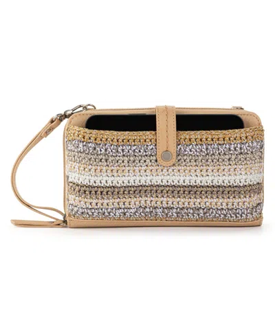 The Sak Iris Crochet Smartphone Convertible Crossbody Wallet In Sand Stripe