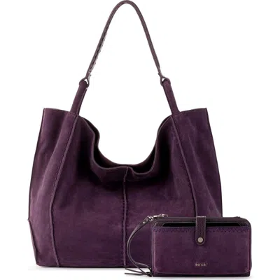 The Sak Los Feliz Large Tote Leather Bag & Iris Smartphone Bundle In Purple