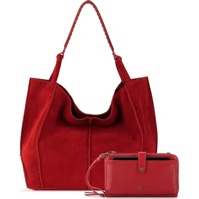 The Sak Los Feliz Large Tote Leather Bag & Iris Smartphone Bundle In Red