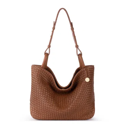 The Sak Los Feliz Medium Tote Woven Leather Bag In Orange