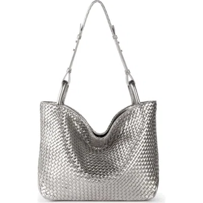 The Sak Los Feliz Medium Tote Woven Leather Bag In Silver