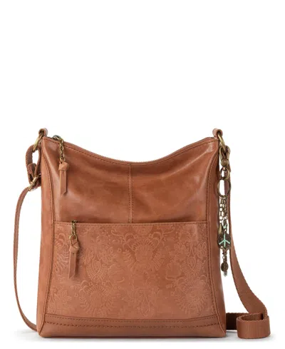 The Sak Lucia Leather Crossbody Bag In Tobacco Floral Emboss