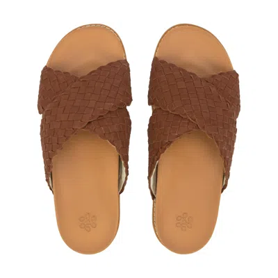 The Sak Penelope Leather Woven Slip On Sandal In Brown