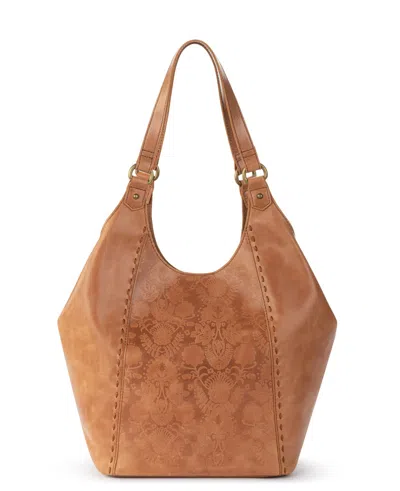 The Sak Roma Leather Shopper Tote In Tobacco Floral Emboss
