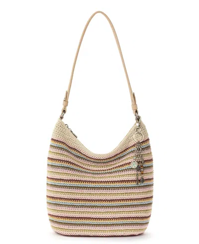 The Sak Sequoia Crochet Medium Hobo Bag In Pink Multi Stripe