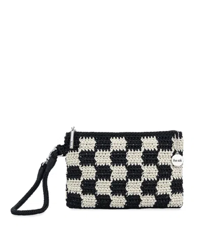The Sak Vita Crochet Small Wristlet Wallet In Black Check