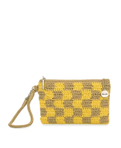 The Sak Vita Crochet Small Wristlet Wallet In Lemon Drop Check